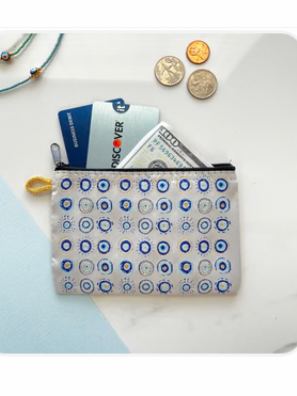 Blue Evil Eyes Pattern Zipper Pouch